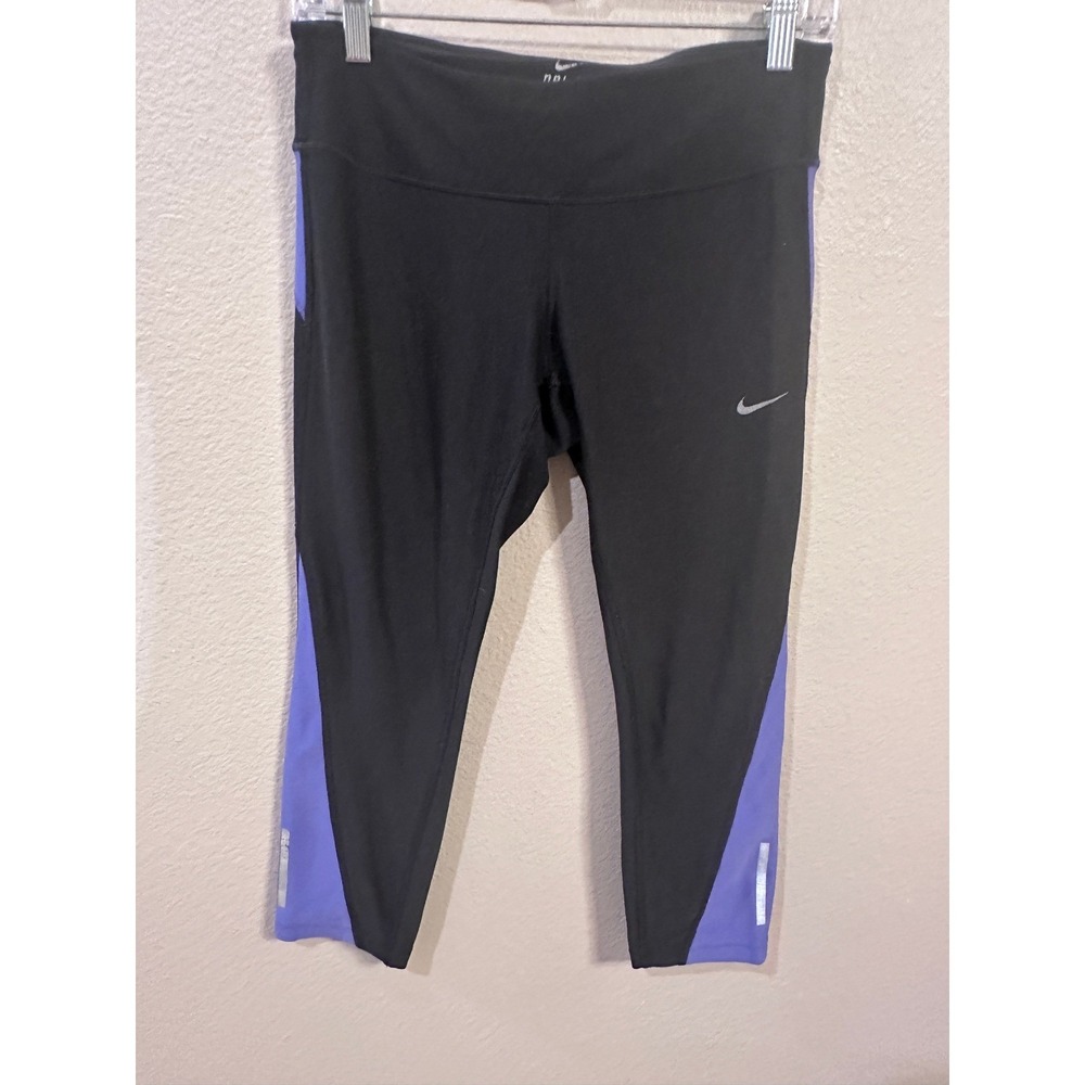 Nike Dri Fit Running Crop Leggings Purple Black Medium Athletic‎